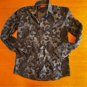 Consequence L gray black Paisley, long sleeve button-down dress shirt
